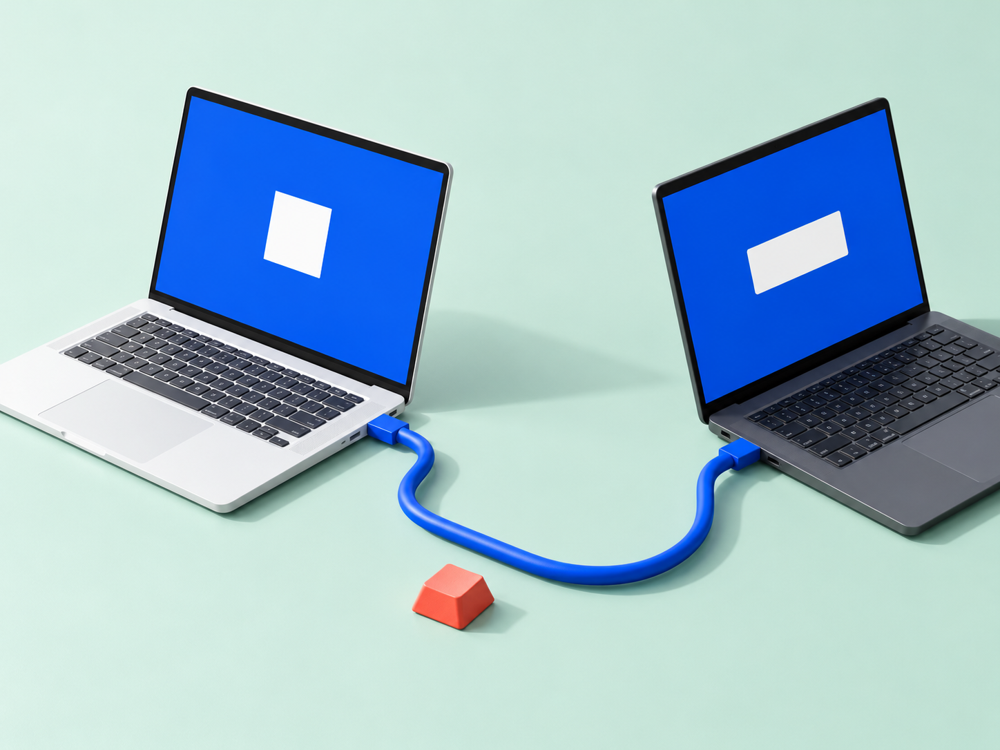 Ilustração de dois computadores conectados para representar o suporte remoto autorizado